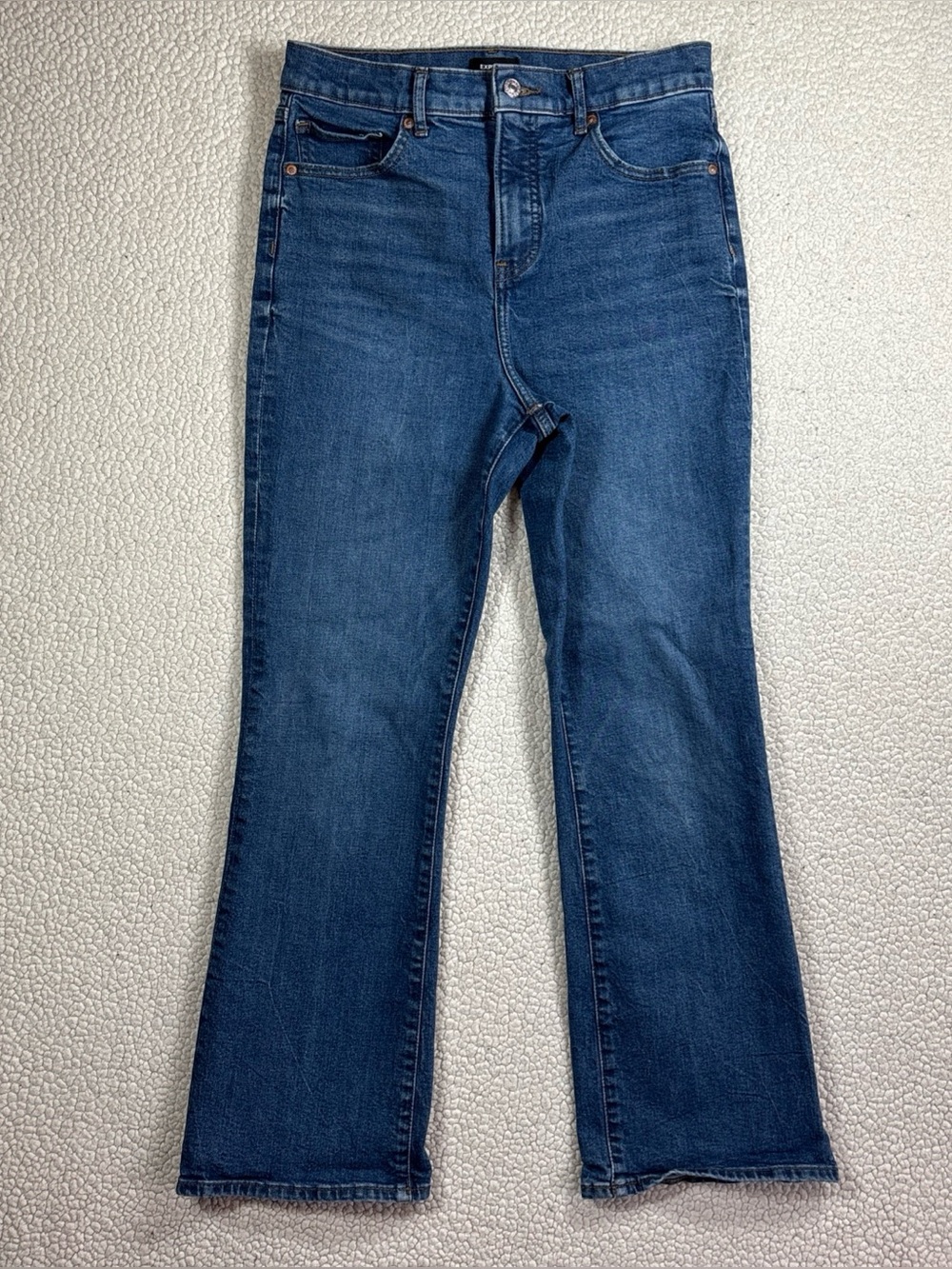Express 90’s Boot High Rise Jeans Women’s Size 8 Short Medium Wash Stretch Denim